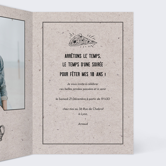 Invitation anniversaire Pizza Party Intérieur Droit