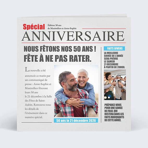 Invitation Anniversaire Adulte Carte Journal Multianniversaire