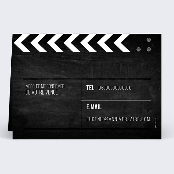 Invitation anniversaire Clap Tournage Verso