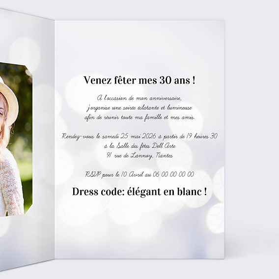Invitation Anniversaire Adulte Soirée Blanche