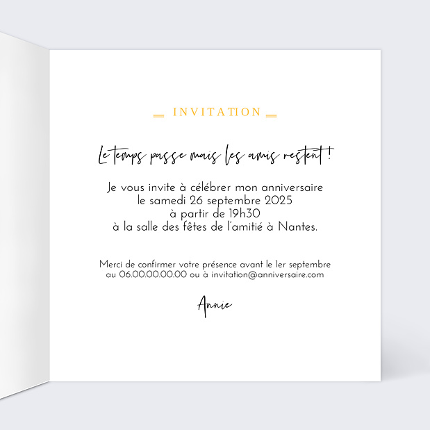 Invitation Anniversaire Avant-Après Polaroïd Intérieur Droit