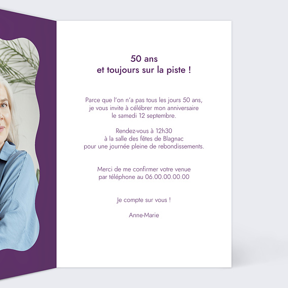Invitation anniversaire Portrait en danseur disco Intérieur Droit