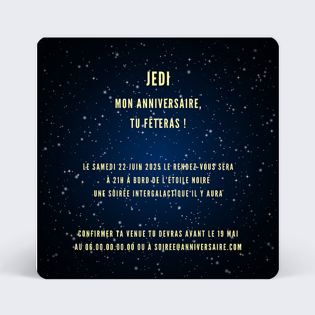 Invitation Anniversaire Galactique Verso