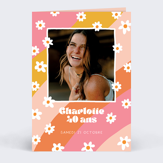 Invitation anniversaire Groovy flowers