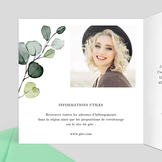 Invitation anniversaire Dorure Eucalyptus Intérieur Gauche