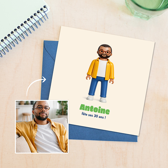 Invitation anniversaire Portrait en figurine
