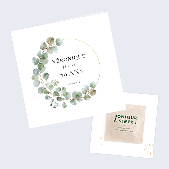Invitation anniversaire Couronne Eucalyptus Graines à planter
