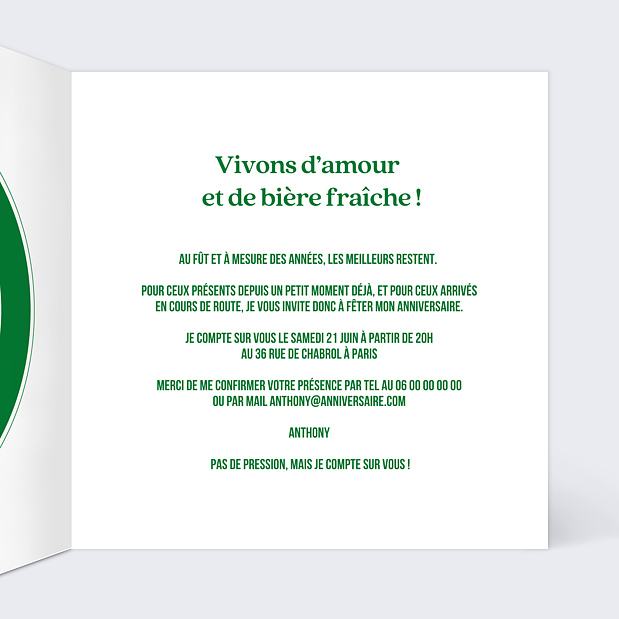 Invitation Anniversaire Adulte Petite Bière Intérieur Droit