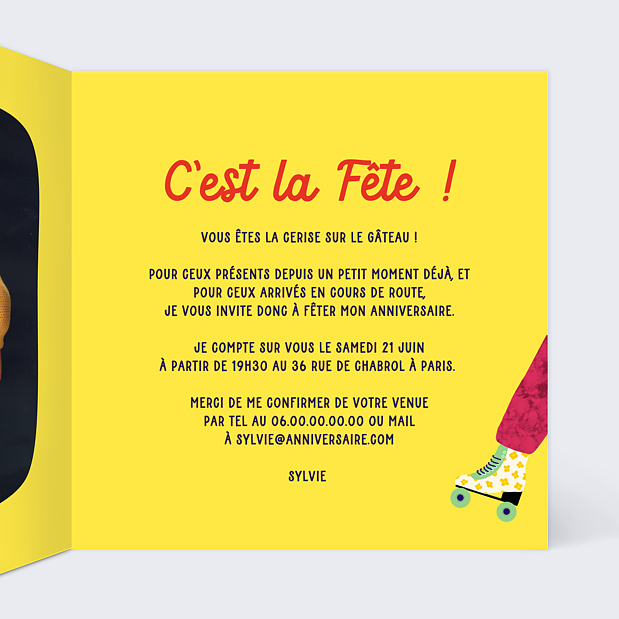 Invitation Anniversaire Adulte Roller Disco Intérieur Droit