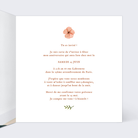 Invitation Anniversaire Adulte Couronne de fleurs champêtre