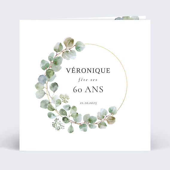 Invitation anniversaire Couronne Eucalyptus Graines à planter Recto