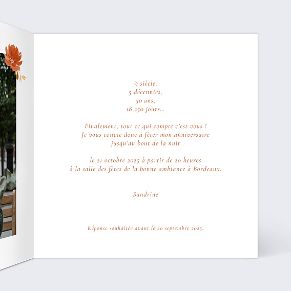 Invitation anniversaire Bouquet Parfumé Intérieur Droit