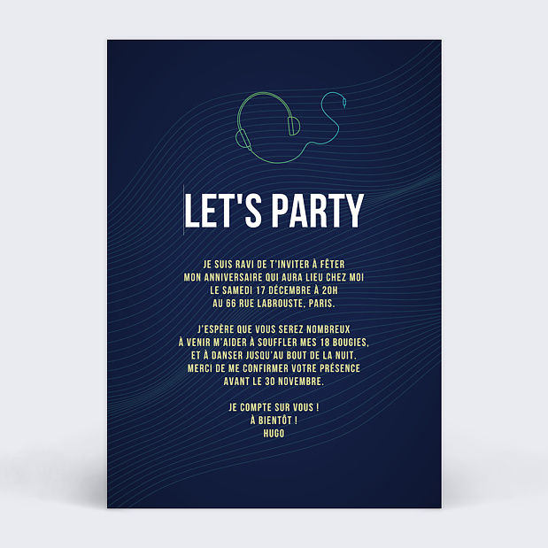 Invitation Anniversaire Adulte Soirée DJ Electro Verso