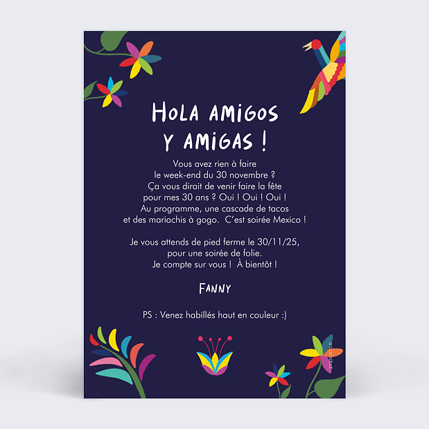 Invitation Anniversaire Adulte Viva Mexico Verso
