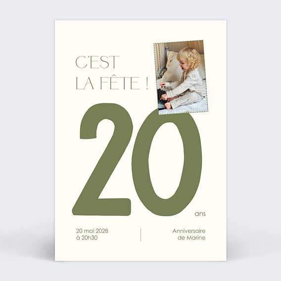 Invitation anniversaire Grands chiffres petite photo