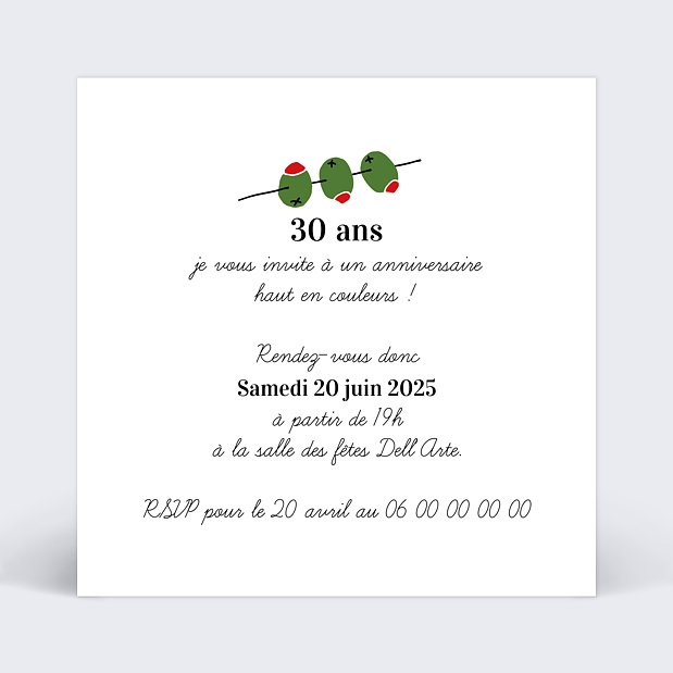 Invitation Anniversaire Tapas Party Verso