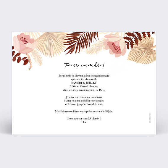 Invitation Anniversaire Adulte Printemps bohème