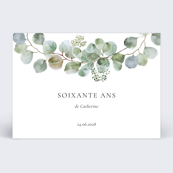 Invitation Anniversaire Adulte Branche d'eucalyptus