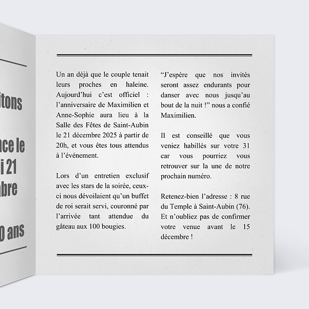 Invitation Anniversaire Carte Journal Multianniversaire Intérieur Droit