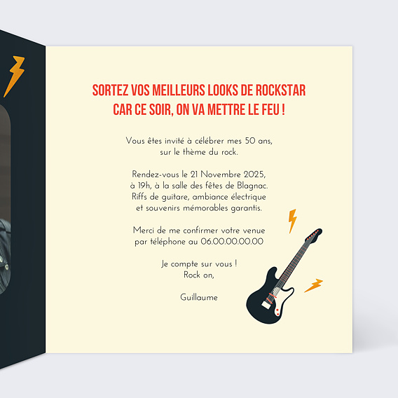 Invitation anniversaire Rock N Roll Intérieur Droit