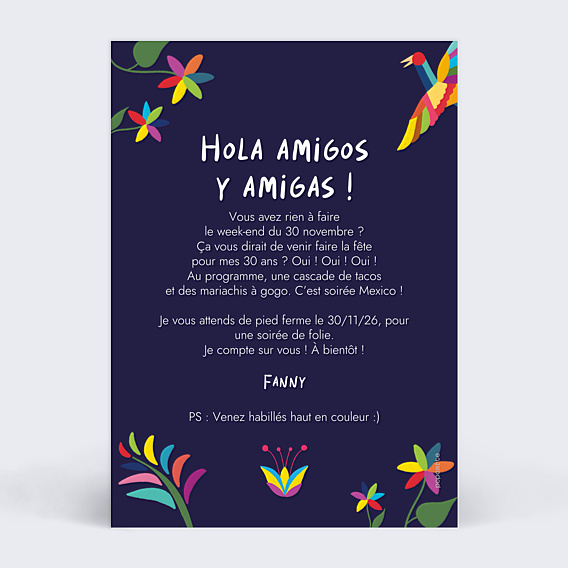 Invitation Anniversaire Adulte Viva Mexico