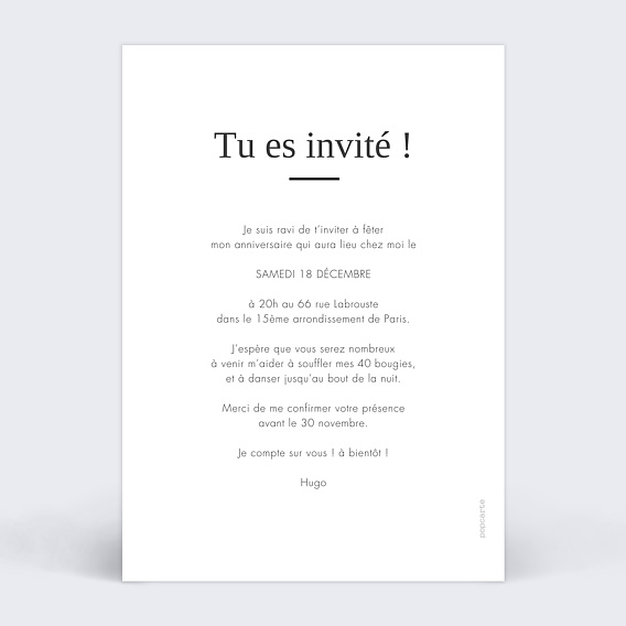 Invitation anniversaire Multiphoto Élégance Verso