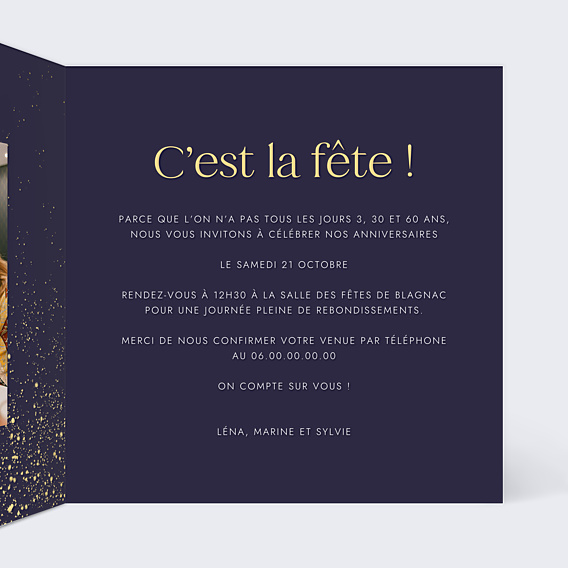 Invitation Anniversaire Adulte Triple pluie de fête