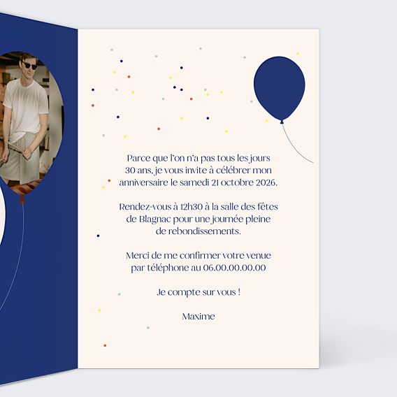 Invitation Anniversaire Adulte Ballon Glitter Homme
