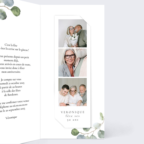 Invitation anniversaire Cadre Ocre Eucalyptus Intérieur Droit
