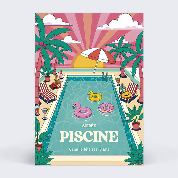 Invitation Anniversaire Adulte Piscine fun