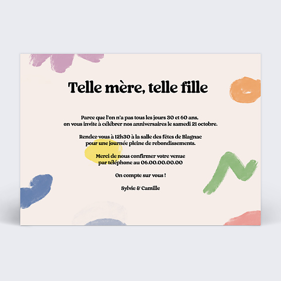 Invitation anniversaire Parent Enfant Verso