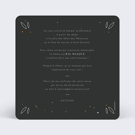 Invitation Anniversaire Adulte Mascarade