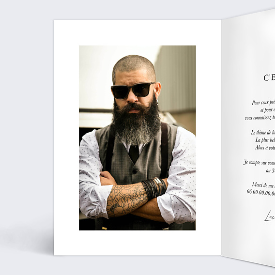 Invitation anniversaire Soirée Moustache Intérieur Gauche