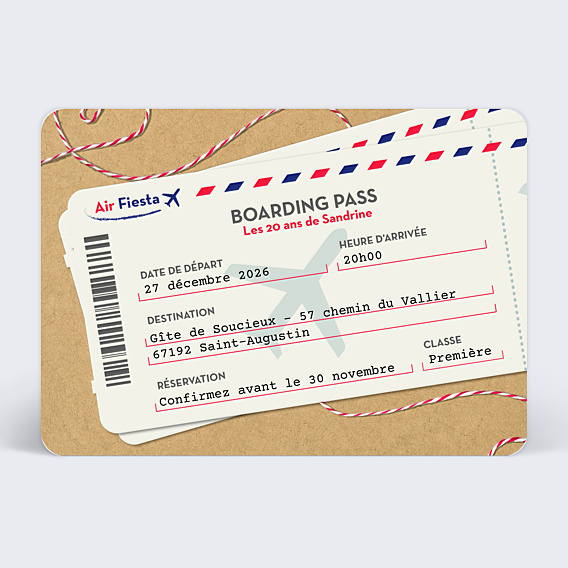 Invitation Anniversaire Adulte Boarding Pass