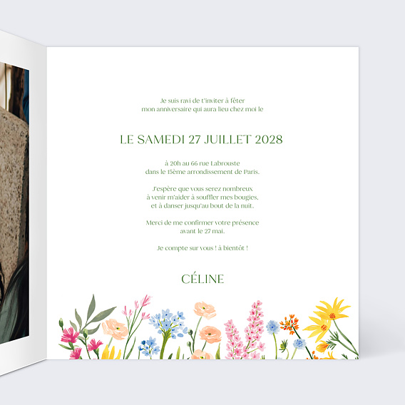 Invitation anniversaire Jardin Intérieur Droit