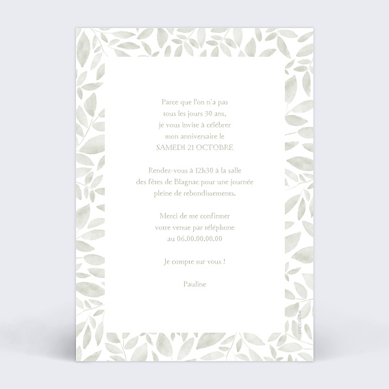 Invitation anniversaire Jolis brins Verso