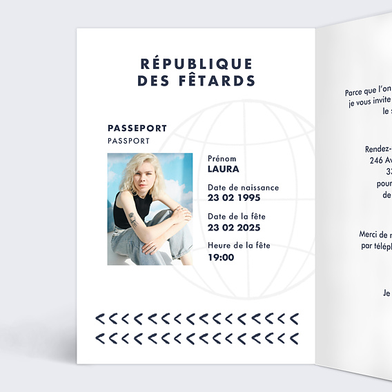 Invitation anniversaire Passeport Intérieur Gauche
