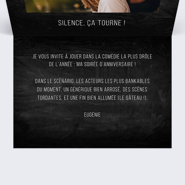 Invitation Anniversaire Clap Tournage Intérieur Droit