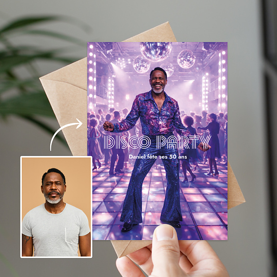 Invitation anniversaire Portrait en danseur disco Après 1