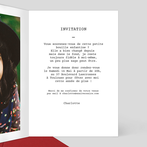 Invitation anniversaire Polaroïd Simple 4 faces Intérieur Droit