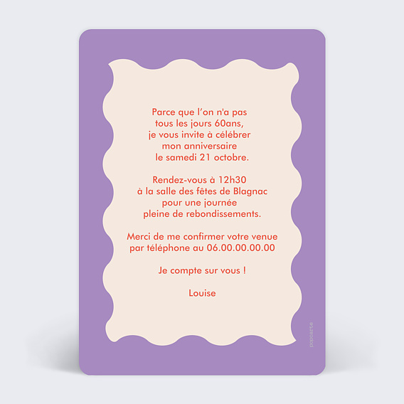 Invitation anniversaire Jolie fleur Verso