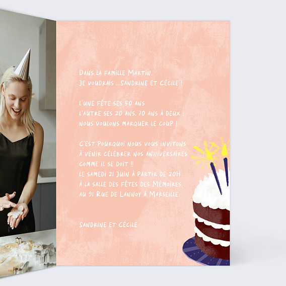 Invitation anniversaire Double Gâteaux Intérieur Droit