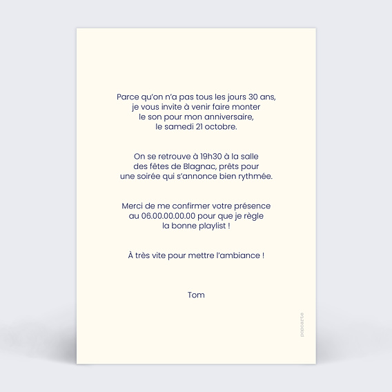 Invitation anniversaire Playlist Verso