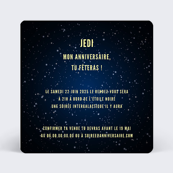 Invitation anniversaire Galactique Verso