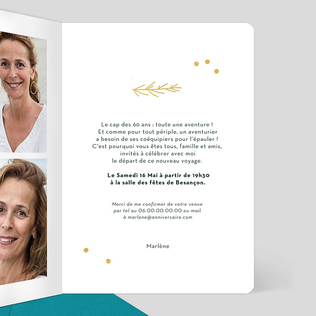 Invitation Anniversaire Cadre Végétal Ocre Intérieur Droit