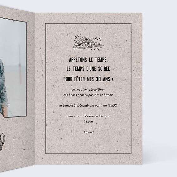 Invitation anniversaire Pizza Party Intérieur Droit