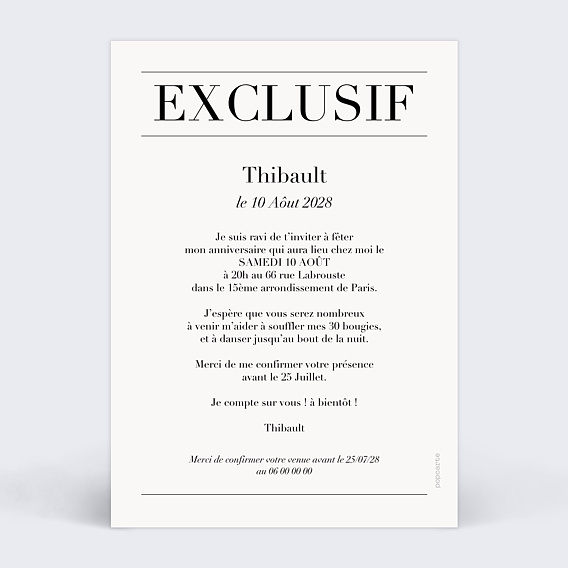 Invitation anniversaire Magazine Verso