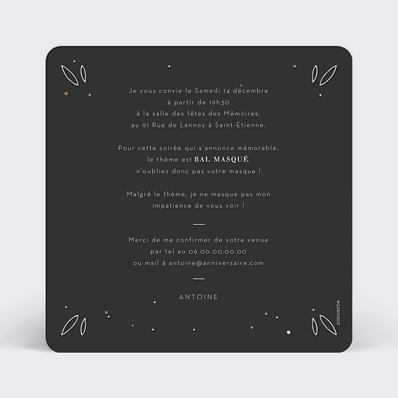 Invitation Anniversaire Adulte Mascarade