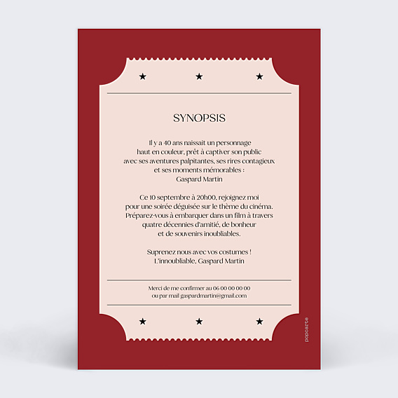 Invitation Anniversaire Adulte Ticket de cinéma
