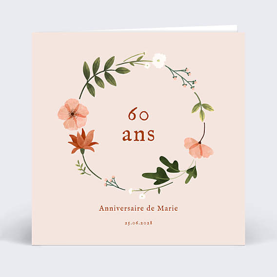 Invitation anniversaire Couronne de fleurs champêtre